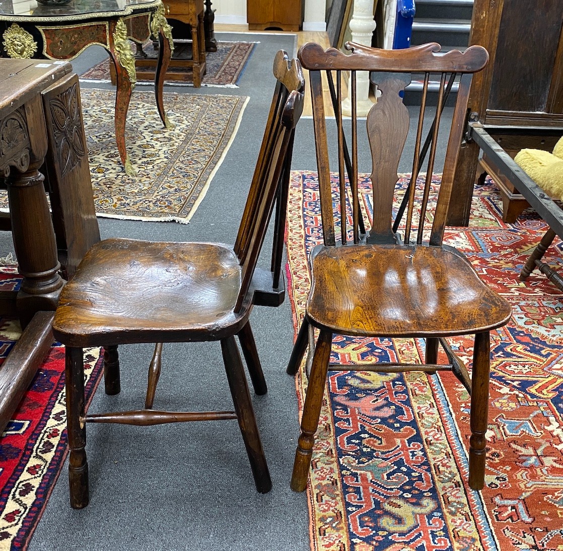 A set of four late 18th / early 19th century Thames Valley elm and fruitwood Windsor chairs, width 42cm, depth 47cm, height 88cm